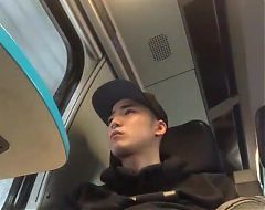young pierced Asian gets bored in train (34)